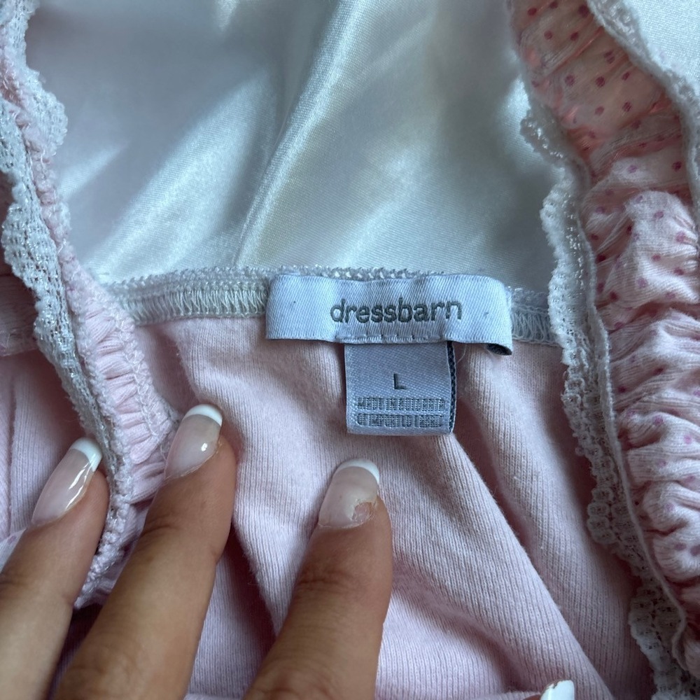Vintage Coquette Cami Top Pink Lace Trim Polka Dot Dressbarn L - Picture 5 of 7